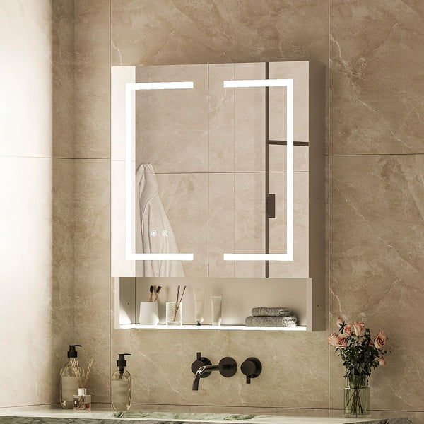 ICEELF Lighted Medicine Cabinet for Bathroom, 34"x28" Double-Sided LED Mirror Cabinet with Anti-Fog, Adjustable 3-Color Lighting, 2 USB Ports, 2 Outlets, Aluminum Wall Mounted Medicine Cabinet