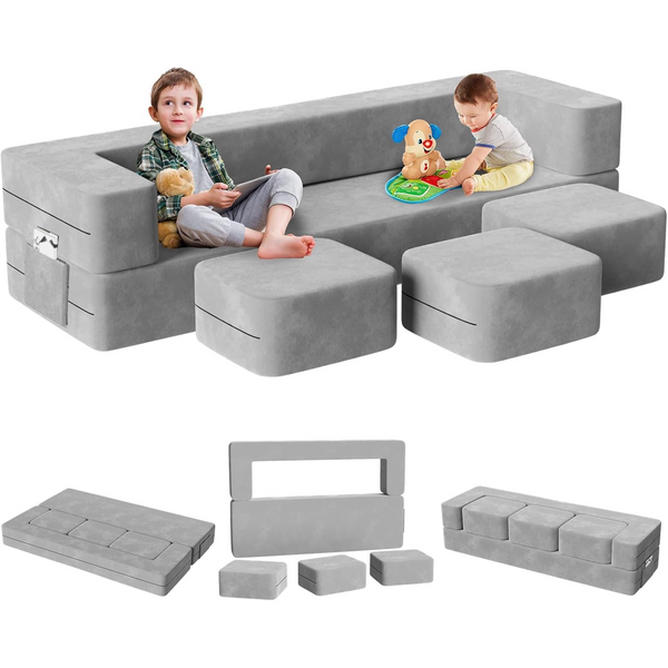 Kids Sofa with 3 Ottomans, 5 in 1 Modular Kids Play Couch for Playroom Bedroom, Extra Large Modular Kids Couch for Boys and Girls, Kids Play Couch for Kids