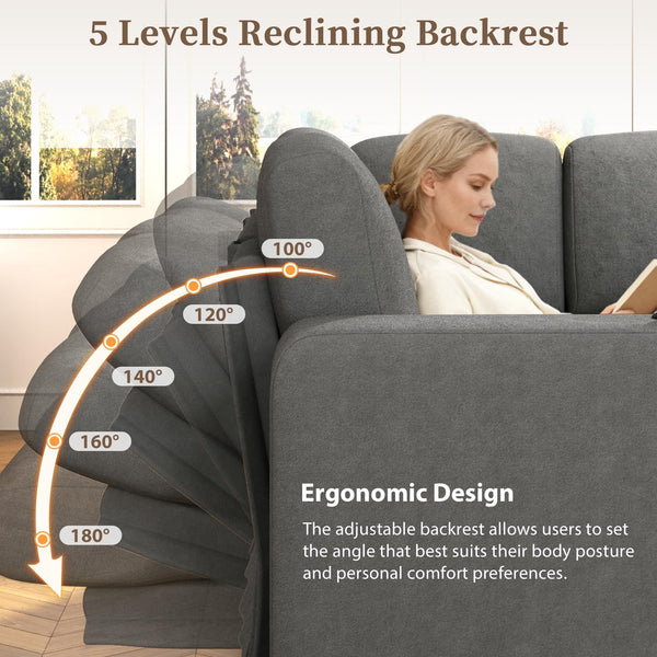 Pipleo 2 Seats Sectional Sleeper Sofa with Pull Out Couch Bed, Modular Cloud Couch with Dual Arm Storage, USB Charging and Adjustable Backrest Sofa