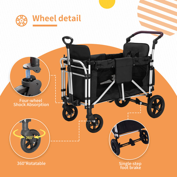 Stroller Wagon for 2 Kids, 2 seater wagon stroller, stroller wagon with canopy(Black)