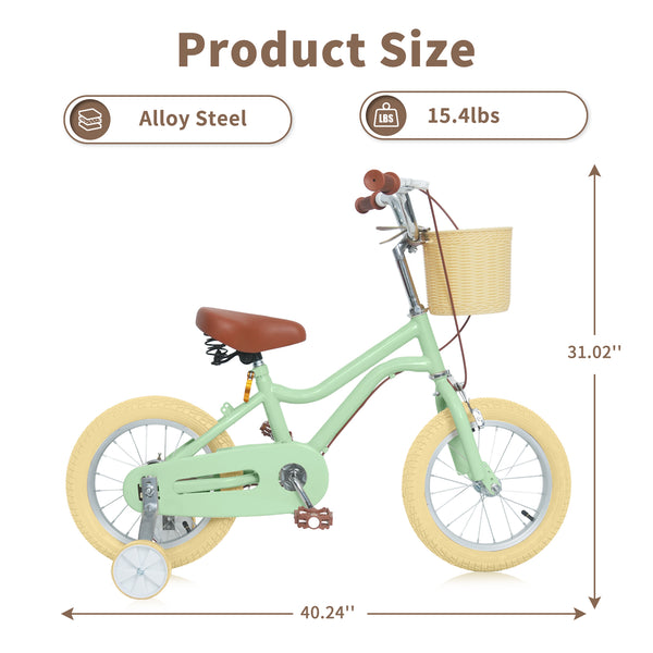 Kids Bike, 14 16 20 inch Girls Bike for 5-14 Girls with Training Wheels, Kickstand, Retro Design Kids' Bicycles with Basket, Girls Bicycle