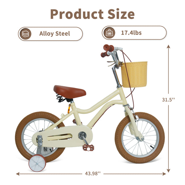 Kids Bike, 14 16 20 inch Girls Bike for 5-14 Girls with Training Wheels, Kickstand, Retro Design Kids' Bicycles with Basket, Girls Bicycle