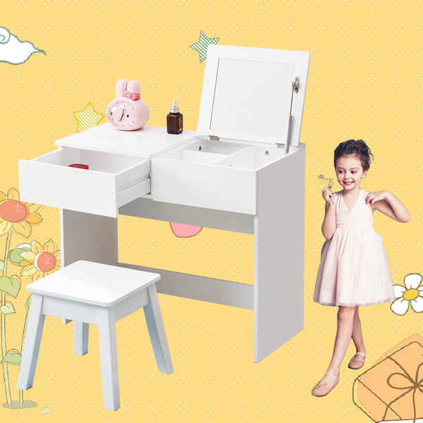 2-in-1 Girls Writing Desk & Makeup Vanity Set for Ages 4-9