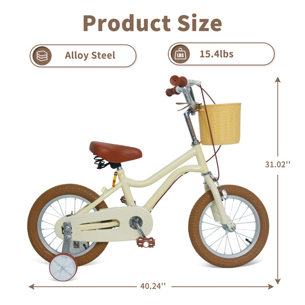 Kids Bike, 14 16 20 inch Girls Bike for 5-14 Girls with Training Wheels, Kickstand, Retro Design Kids' Bicycles with Basket, Girls Bicycle