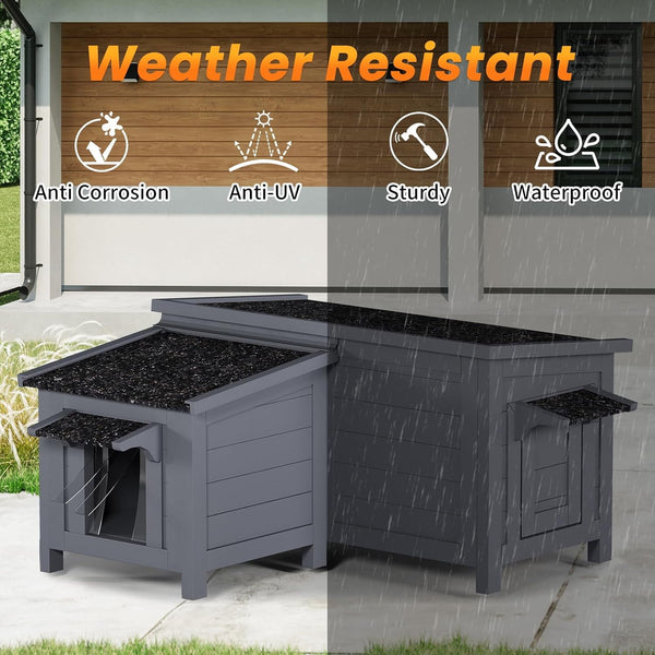 Linor Outdoor Cat House, Insulated Cat House with Insulated All-Round Foam, Corner Design Feral Cat House Shelter for Outdoor Cats, for Winter, Weatherproof, Insulated, Large Opening Roof