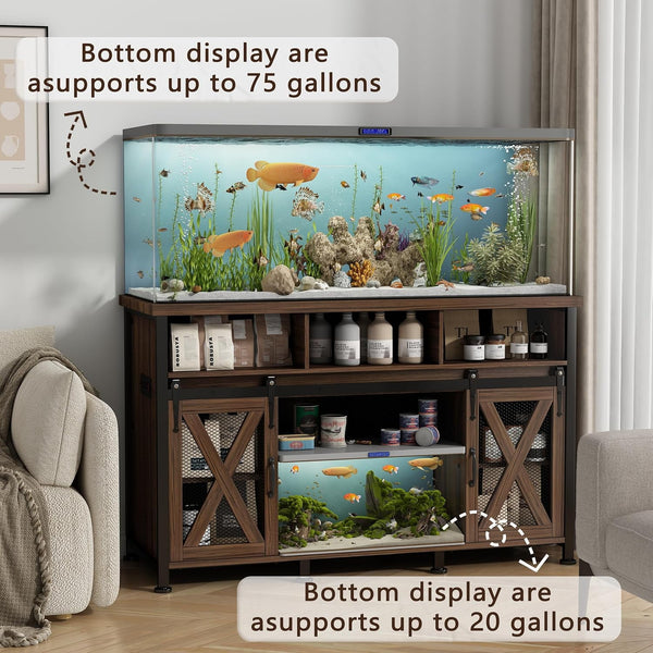 55-75 Gallon Fish Tank Stand with Power Outlets, Large Aquarium Stand with Cabinet for Accessories Storage, Heavy Duty Metal Reptile Tank Turtle Terrariums Table, 1380 LBS Capacity
