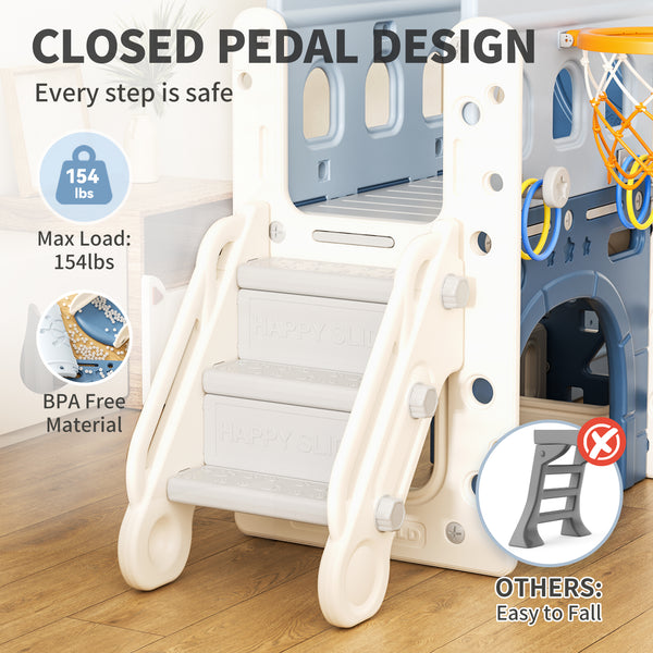 10 in 1 Toddler Slide, Pirate Ship Design Kids Slide for Toddlers Age 1+, with Telescope Basketball Hoop and Ball