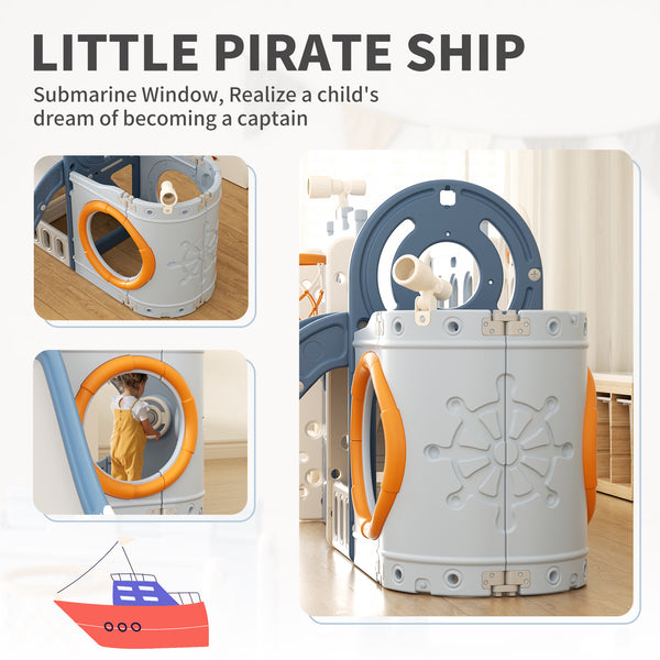 10 in 1 Toddler Slide, Pirate Ship Design Kids Slide for Toddlers Age 1+, with Telescope Basketball Hoop and Ball