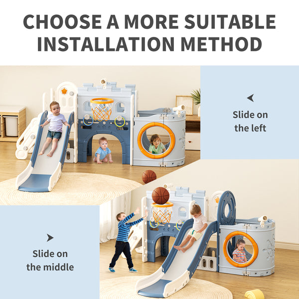 10 in 1 Toddler Slide, Pirate Ship Design Kids Slide for Toddlers Age 1+, with Telescope Basketball Hoop and Ball