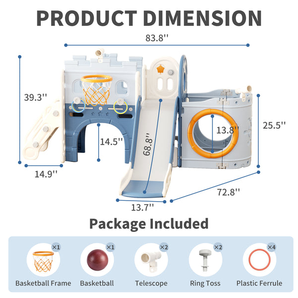 10 in 1 Toddler Slide, Pirate Ship Design Kids Slide for Toddlers Age 1+, with Telescope Basketball Hoop and Ball