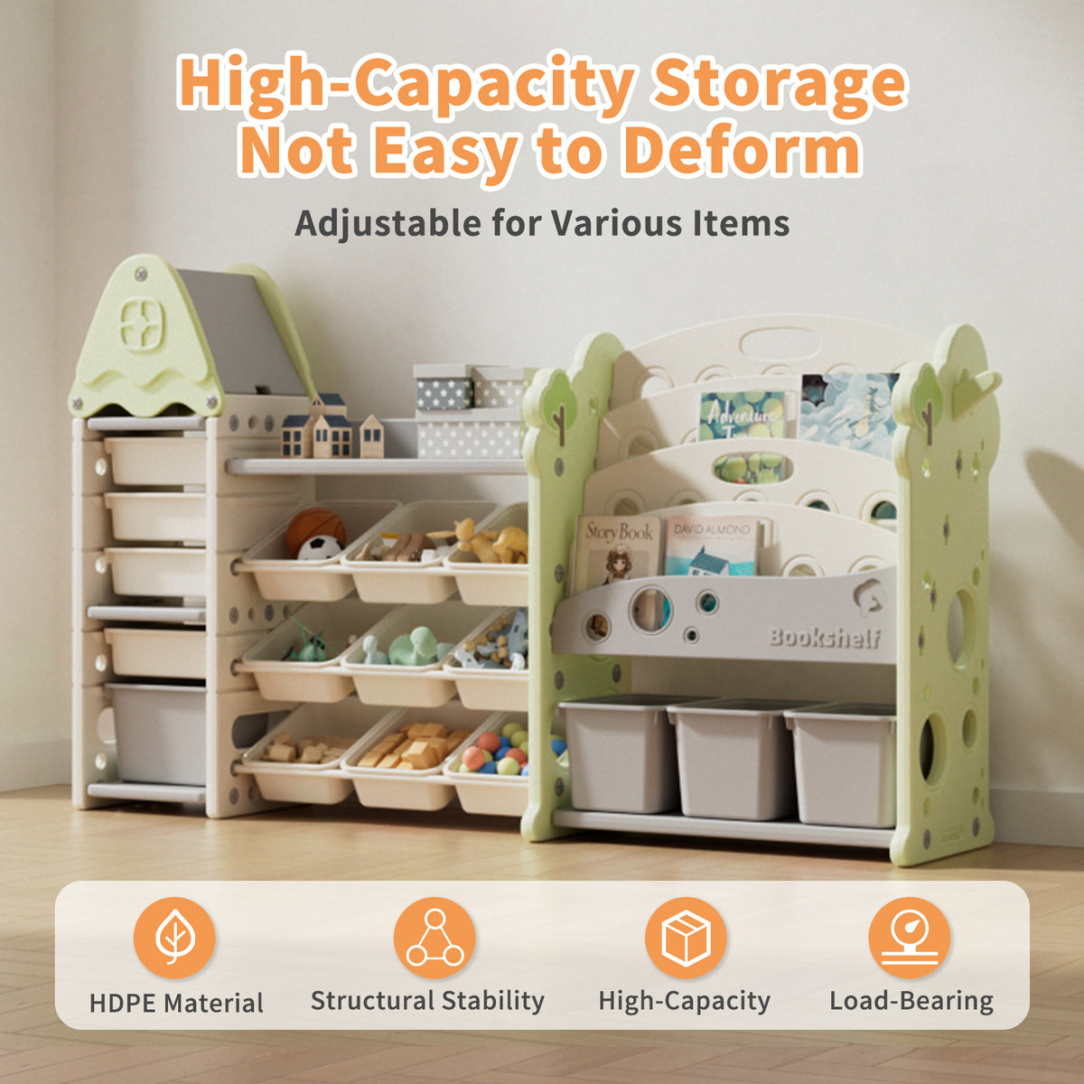 Kids Toy Storage Organizer with 17 Removable Bins, 4-Tier Bookshelf fo ...
