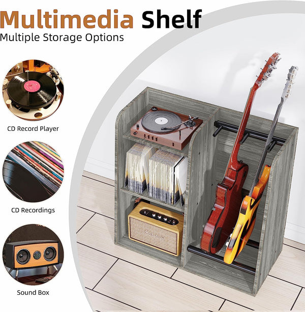Multiple Guitar Stand, 2 Guitar Rack Holder Floor, 3-tier Storage Shelf for Guitar Amp Picks Accessories