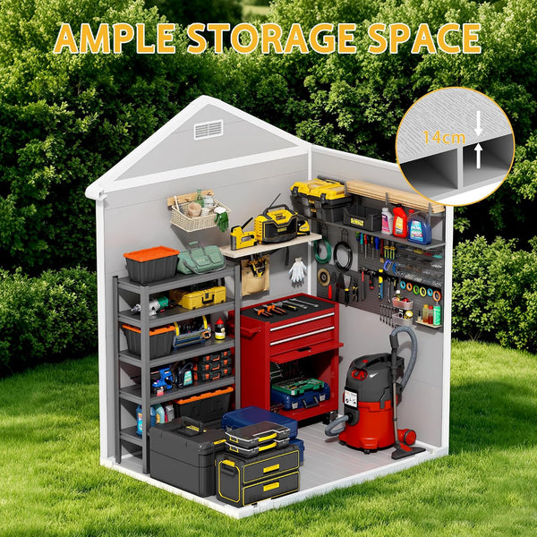 6x4 FT Resin Outdoor Storage Shed with Floor, Heavy Duty Plastic Tool Shed with Lockable Door & Air Vent, All-Weather Garden Storage for Backyard, Patio, Lawn, Cloud Gray