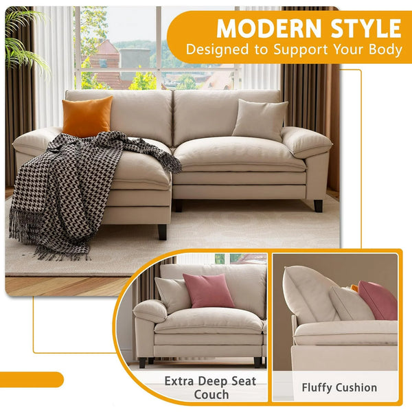 L Shape Cloud Couch with Ottoman, Linor Deep Seat Sofa Furniture Modular Sectionals Sofa, Fluffy Sofa Couch for Living Room, Apartment, Office