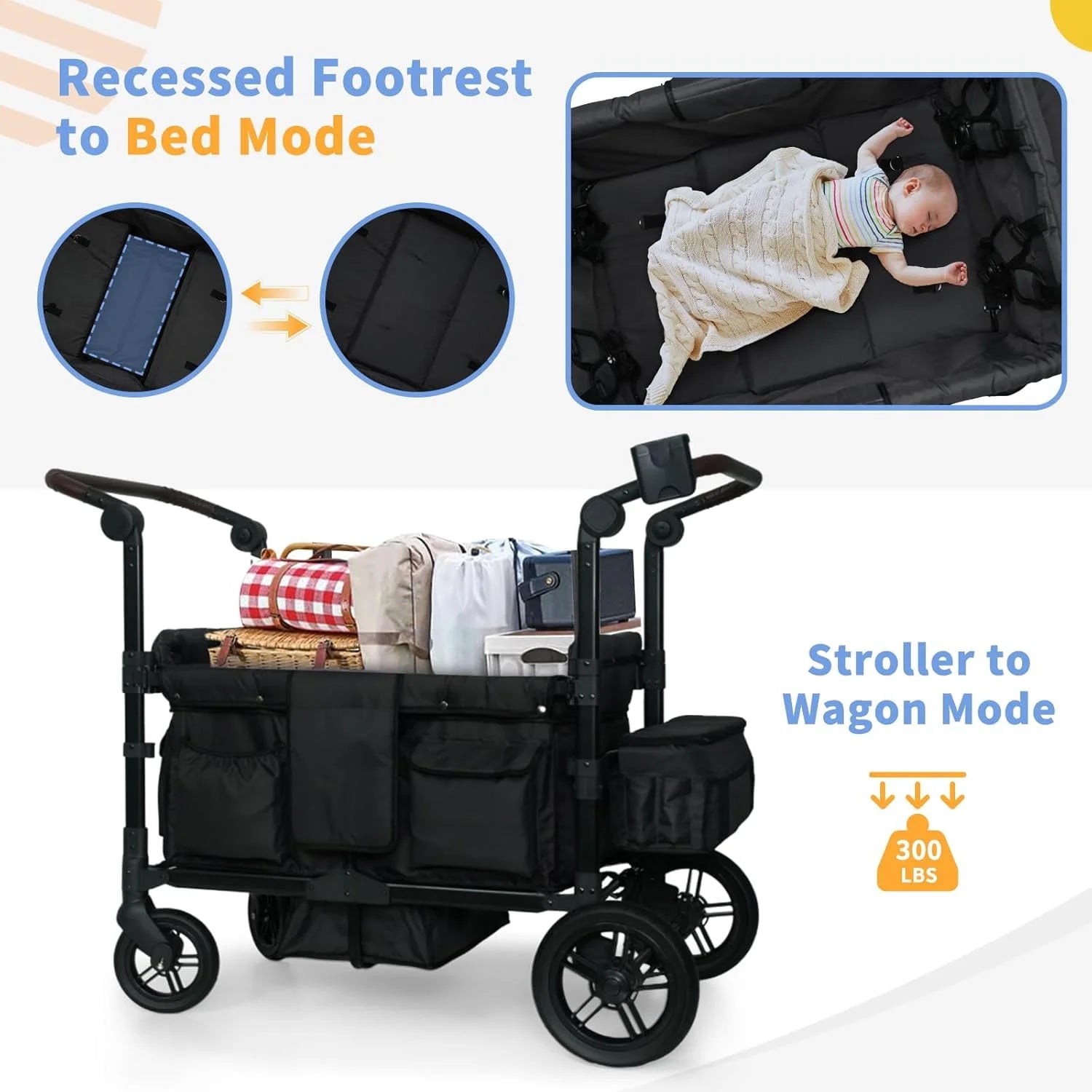 Wagon Stroller for 4 Kids, Linor Stroller Wagon 4 Seater Featuring 4 H –
