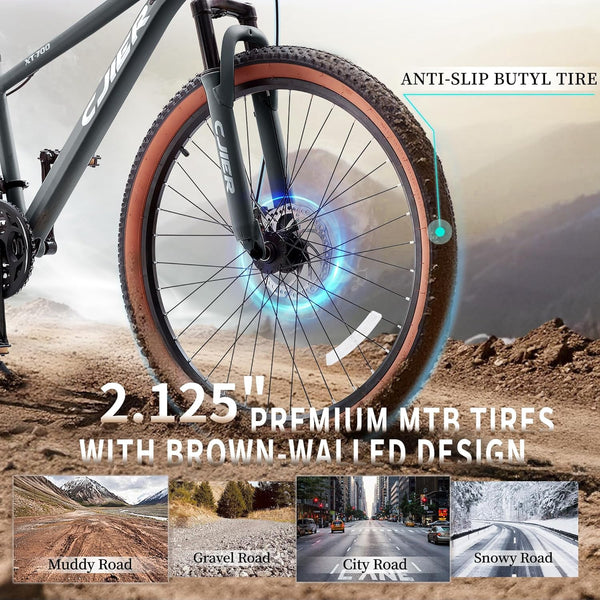 Mountain Bike for Kids, Akaber 24'' Boys Bike, MTB Bicycle 21-Speed with Internal Cable Routing, Suspension Fork, Dual Disc Brakes, 2.125" Tires, Ergonomic Grips