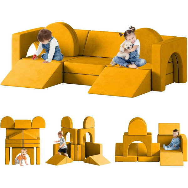 Modular Kids Play Couch 13pcs, Kids Sofa with Climbing Slope, Toddler Couch Kids Couch for Fortplay Bedroom and Playroom, Toddler Couches Fold Out for Boys and Girls, Convertible Foam Couch for Kids