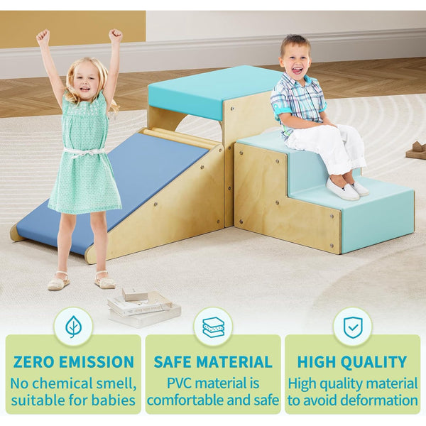 Wanan 3 in 1 Pikler Triangle Set, Toddler Climbing Toys Indoor with Ramp, Arch, Mat, and Staircase