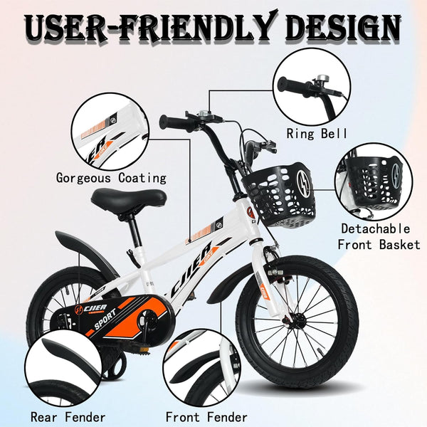 Pipleo 14" Kids Bikes for Girls and Boys, Kids' Bicycles with Training Wheels, Ages 3-5 Years