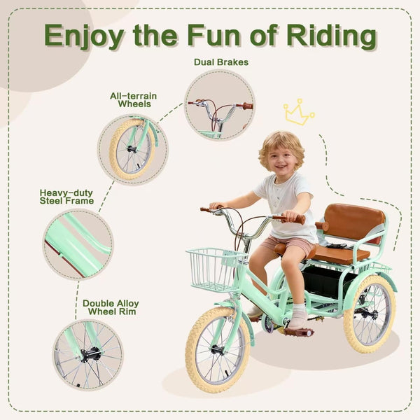 DEYGIA Kids Bike, 16 Inch Kids Tricycle Girls Bike 4-9 Years Old, Dual Handbrake Boys Bike with 2 Seats, 3 Storage Baskets