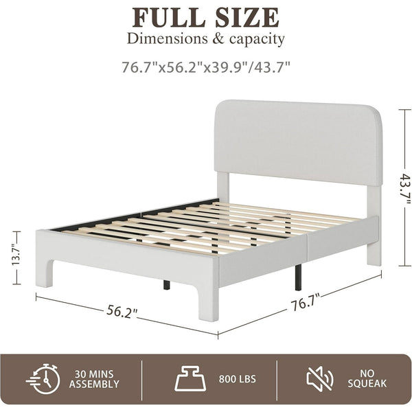 Wanan Full Bed Frame, Upholstered Bed Frame with Rounded Corners, Soft Cloud Bed Frames in Modern Style, Noise-Free Structure, Easy Assembly, Cream