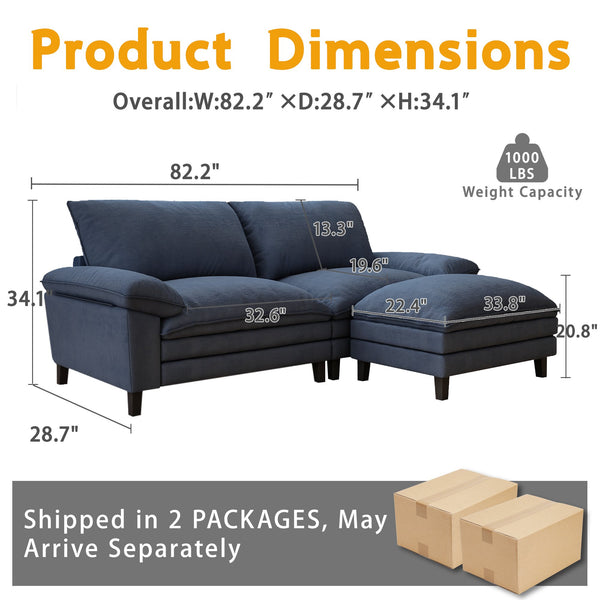 L Shape Cloud Couch with Ottoman, Linor Deep Seat Sofa Furniture Modular Sectionals Sofa, Fluffy Sofa Couch for Living Room, Apartment, Office