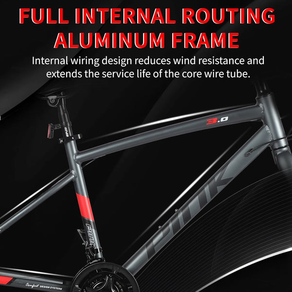 Pipleo Mens Road Bike, 700C x 21 Speed with Shimano Gears & Aluminum Frame - Lightweight Sport Racing and Urban Commuter Hybrid Bicycle for Adults，Frame Size 49CM