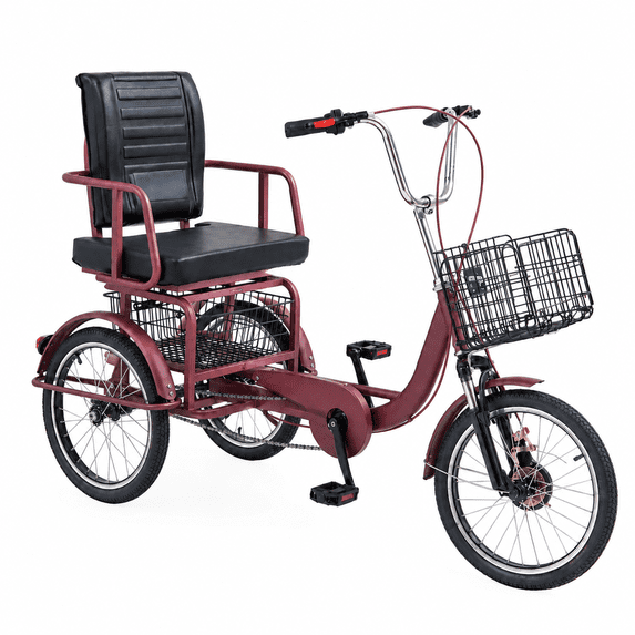 Adult Tricycle, 18" 3-Wheel Bike with Front & Rear Baskets, Low Step-Through Cruiser Trike for Seniors, Women & Men, Adjustable Wide Seat, Video Assembly Guide