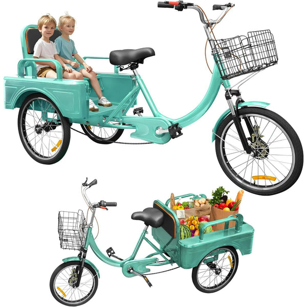 Adult Tricycle, Akaber 20 Inch 3-Wheel Cruiser Bike with Large Front Basket & Rear Cargo Carrier, Perfect for Grocery Shopping, Cycling, Outing and Picnic
