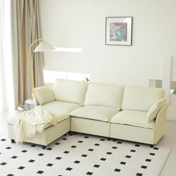 Cloud Sectional Sofa, Modular Velvet Convertible Sofa Bed with Storage,Plush Living Room Couch