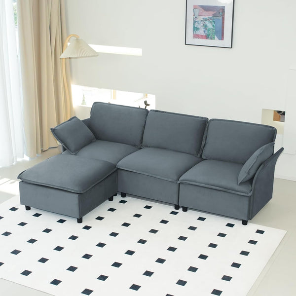 Cloud Sectional Sofa, Modular Velvet Convertible Sofa Bed with Storage,Plush Living Room Couch
