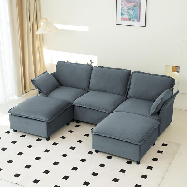 Cloud Sectional Sofa, Modular Velvet Convertible Sofa Bed with Storage,Plush Living Room Couch