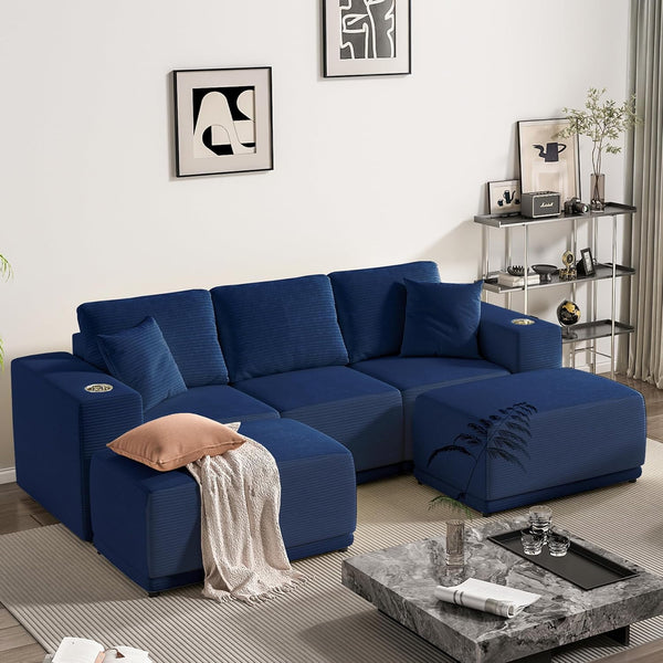 101" Modular Sectional Sofa with L-Shape Chaise, 3-Seater Comfy Cloud Couch with Movable Ottoman, Deep Seat Couches for Living Room with Throw Pillows