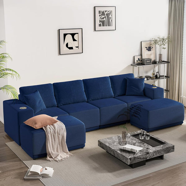 101" Modular Sectional Sofa with L-Shape Chaise, 3-Seater Comfy Cloud Couch with Movable Ottoman, Deep Seat Couches for Living Room with Throw Pillows