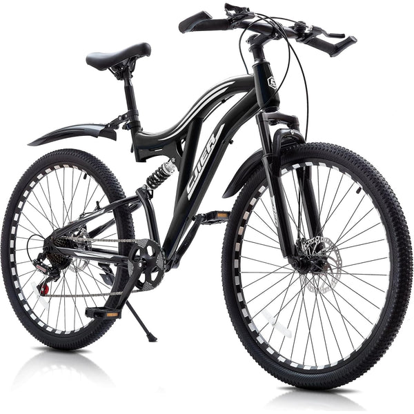 Akaber 24" Adults Bicycles, Mountain Bike for Men, Full Dual Suspension MTB Bicycle, 7-Speed High-Carbon Steel Frame, Double Disc Brake