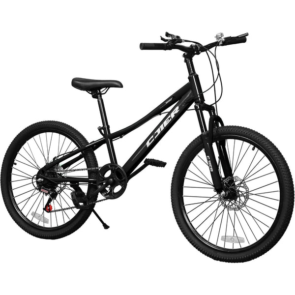 Akaber 24" Mountain Bike for 6-12, 7 Speeds Drivetrain, Bicycle with Suspension Fork, Dual-Disc Brake, Anti-Slip Butyl Tires, Black