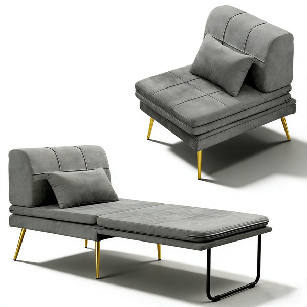 Akaber 3-in-1 Futon Sofa Bed, Chenille Sleeper Chair with Back Support & Pillow, Wood Frame, Metal Legs
