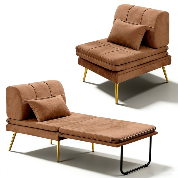 Akaber 3-in-1 Futon Sofa Bed, Chenille Sleeper Chair with Back Support & Pillow, Wood Frame, Metal Legs