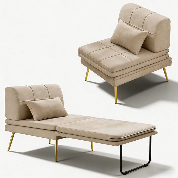 Akaber 3-in-1 Futon Sofa Bed, Chenille Sleeper Chair with Back Support & Pillow, Wood Frame, Metal Legs