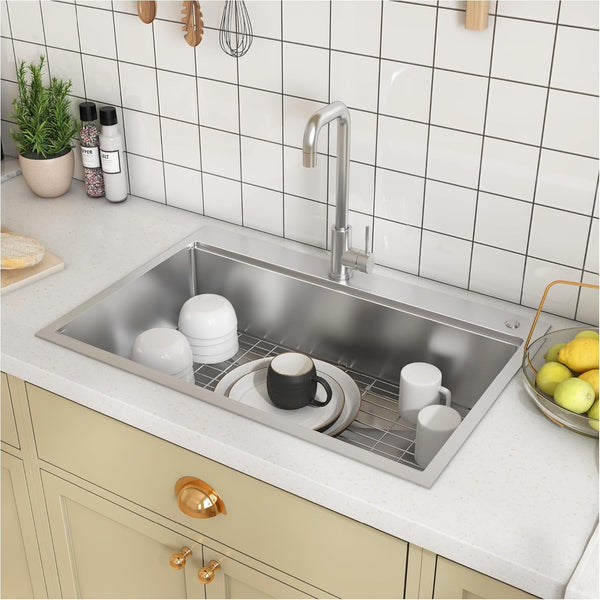 Akaber 33x22 Drop In Kitchen Sink, 16 Gauge Stainless Steel Single Bowl Kitchen Sink, Top Mount kitchen Sinks