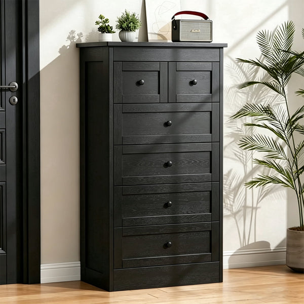 Akaber 43.3" Tall Dresser for Bedroom, Black Wood 6 Drawer Dresser with Video Assembly Guide, Anti-Tip Kit, Storage Organizer