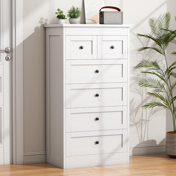 Akaber 6 Drawer Dresser for Bedroom, White Modern 43.3'' Tall Wood Dresser with Anti-Tip Kit, Storage Organizer