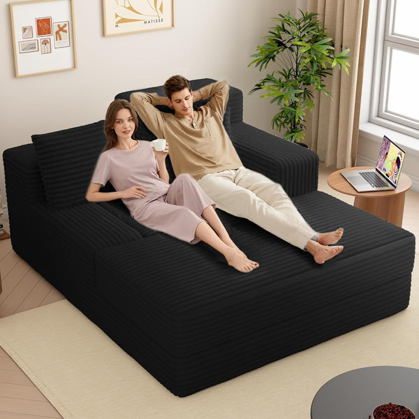 Akaber 60'' Sofa Bed, Oversized Sleeper Couch with Dual-Height Armrests, Lounge Chair for Bedroom, Includes 2 Pillows