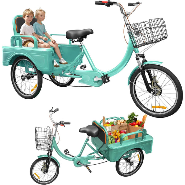 Akaber Adult Tricycle, 20 Inch 3-Wheel Bikes for Women Carrying Passengers and Cargo, Trike for Adults, Low Step-Through Cruiser Bike for Cycling, Outing, Picnic, Easy Assembly Video Guide