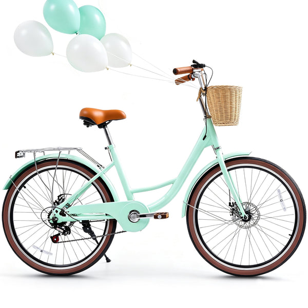 Akaber Adults Bike, 26 Inch Cruiser Bike for Women, Lightweight Step-Through 7 Speed Commuter Bicycle, Green