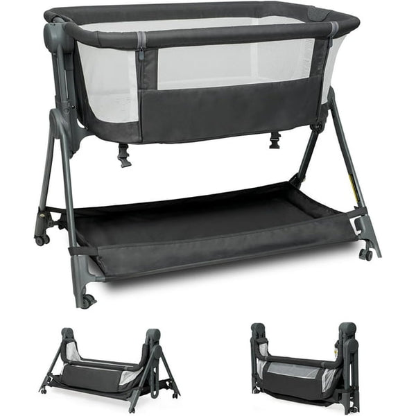 Bassinets Bedside Sleeper, Baby Bassinet One-Button Folding Portable Bedside Bassinets, Breathable Mesh and Soft Mattress, Adjustable Height for Newborn with Storage Basket and Wheels