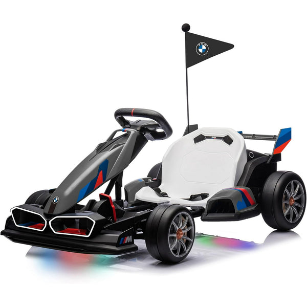 Akaber Electric Go Kart with Adjustable Seat, 24V 9AH Drift Kart with Dual 200W Motors, Crazy Go Cart for Kids Ages 6-12, Licensed BMW, LED Lights, Drift Mode and 2 Speed(Grey)