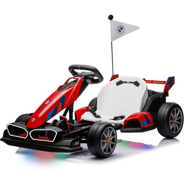 Electric Go Kart with Adjustable Seat, 24V 9AH Drift Kart with 400W Motors, Crazy Go Cart for Kids Ages 6-12, Licensed BMW, LED Lights, Drift Mode and 2 Speed
