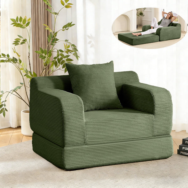 Akaber Futon Sofa Bed, 40" W Corduroy Sleeper Sofa Couch, Single Small Space Sofa Couch with Pillow