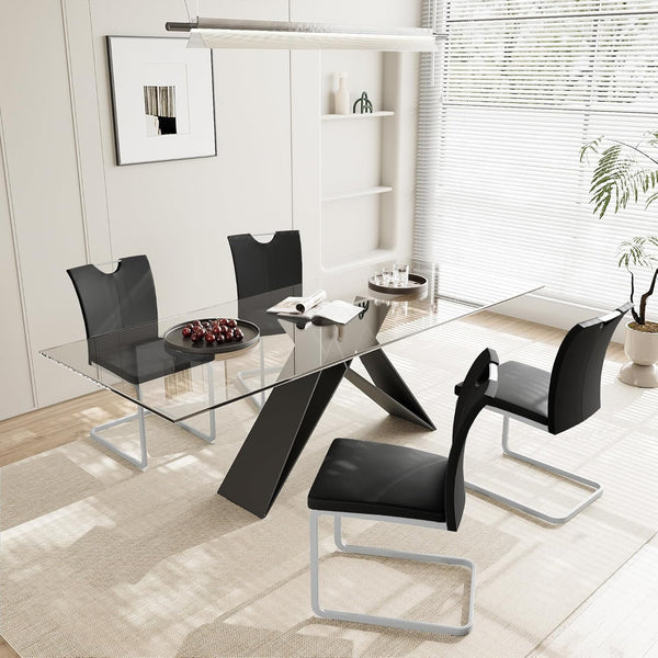 Akaber Modern Dining Chairs Set of 4, Faux Leather Upholstered Dining Room Side Chair with High Back, Metal Legs and Portable Handle, Armless Kitchen Chairs Set, Black